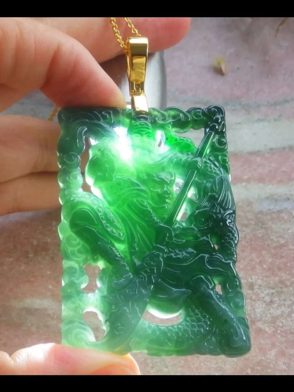 Certificate jadeite silver 925 gold clasp bail pendant guan gong god dragon